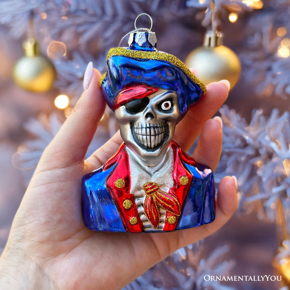 Fierce Pirate Skeleton Glass Ornament