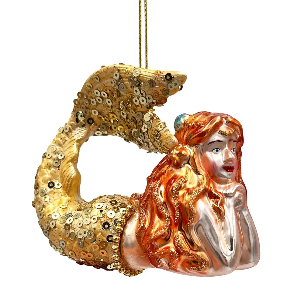 Mesmerizing Mermaid Glass Ornament, Beachy Sea Goddess