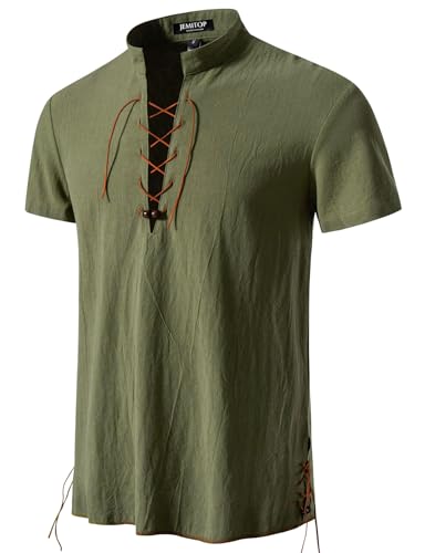 Mens Cotton GREEN Drawstring Pirate Shirt