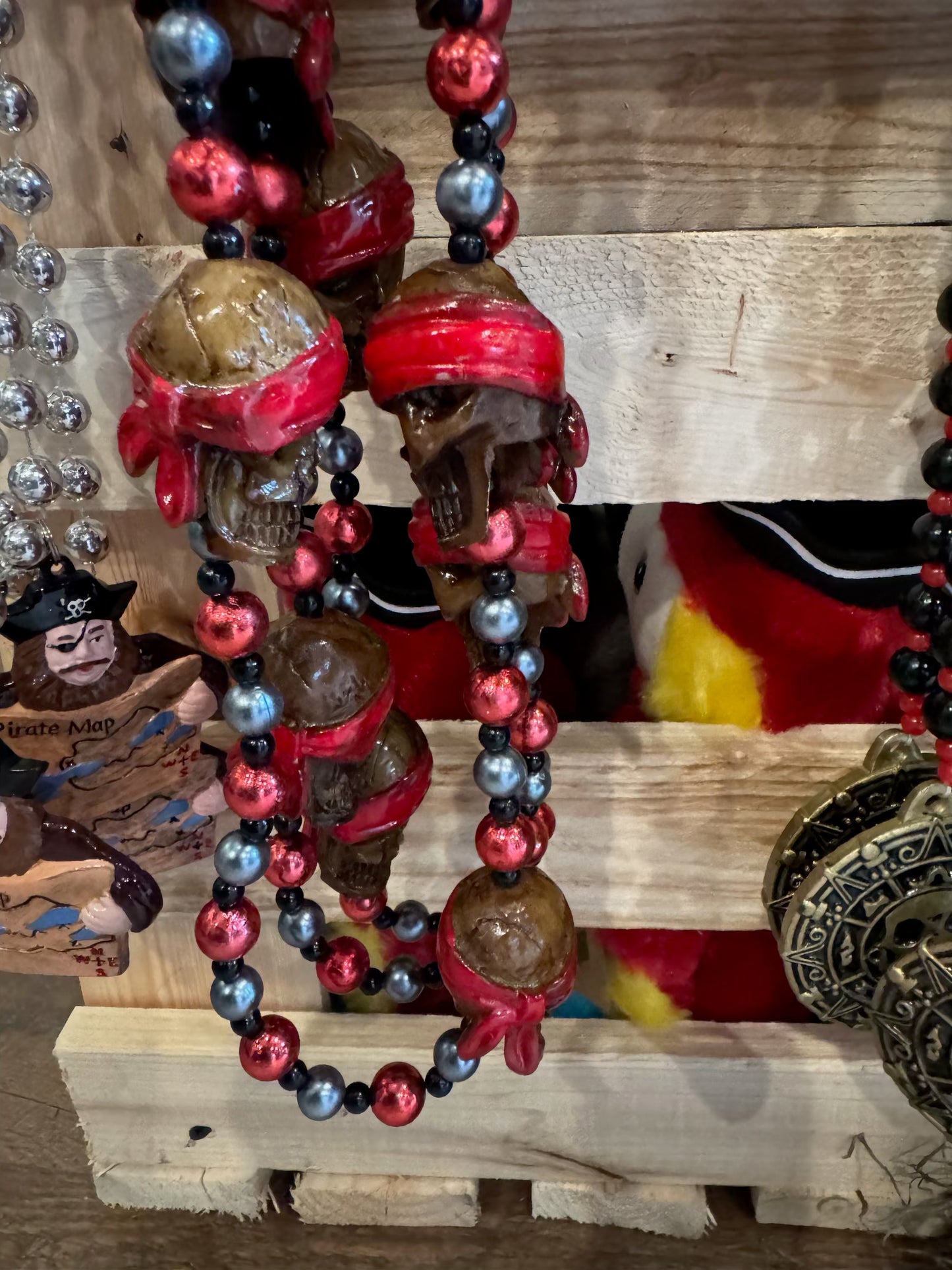 red multi skull bead