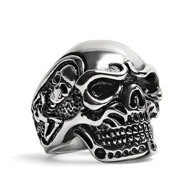 Stainless Steel Skull with Skeleton accents Ring