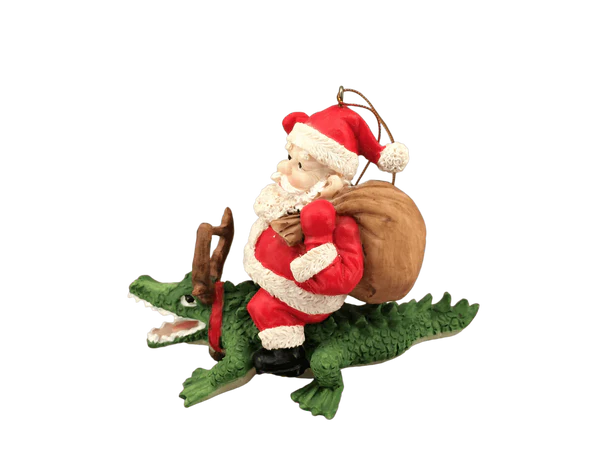 Large Santa Riding Alligator Ornament