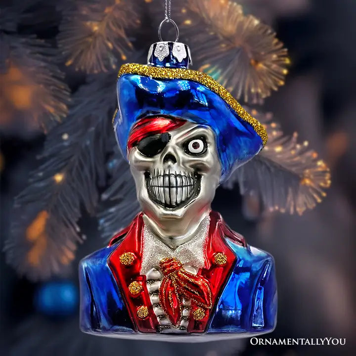Fierce Pirate Skeleton Glass Ornament