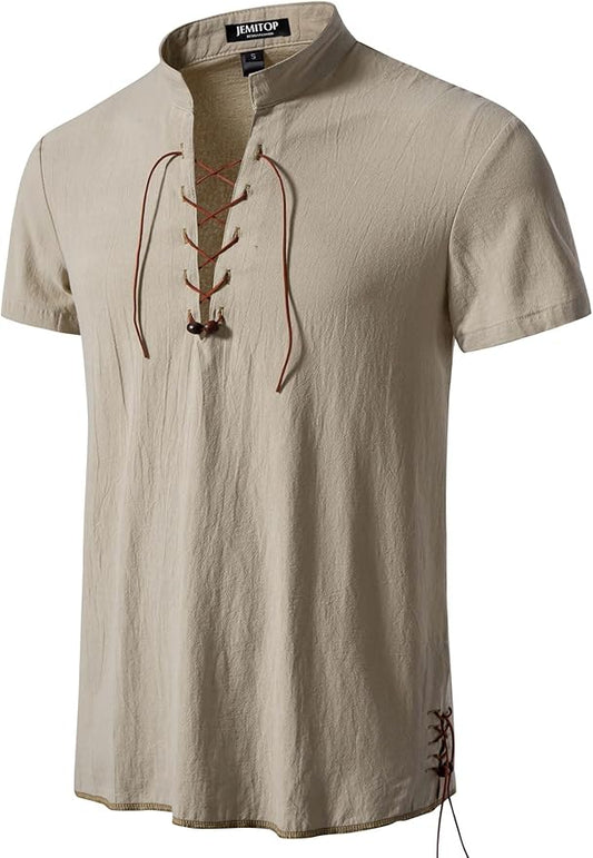 Mens Cotton White Drawstring Pirate Shirt XL