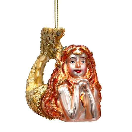 Mesmerizing Mermaid Glass Ornament, Beachy Sea Goddess