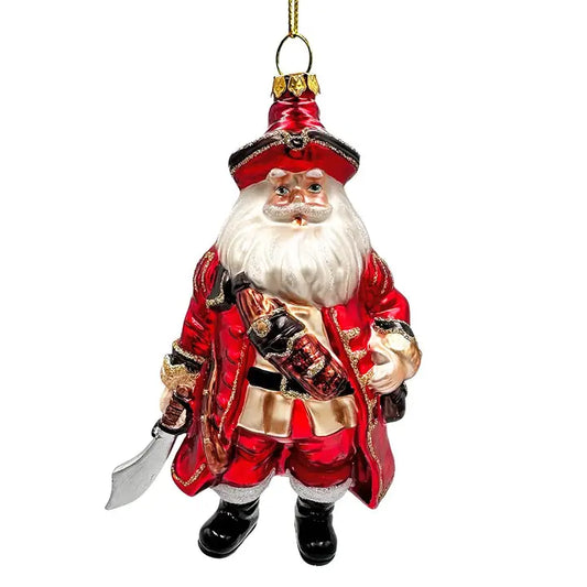 Santa Pirate Glass Christmas Ornament, Sea Sailor Bandit