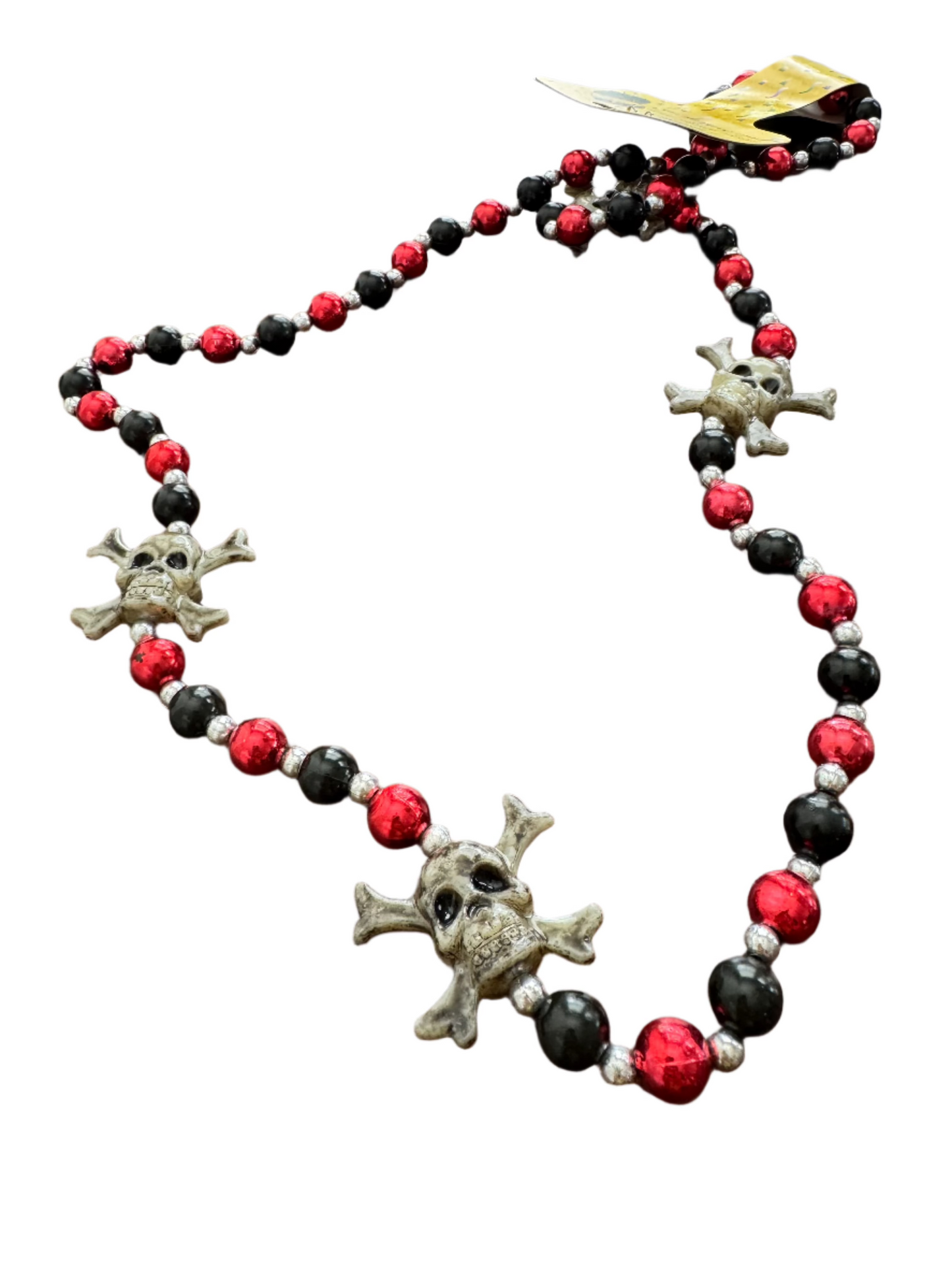 Grey skull, red and black pirate beads