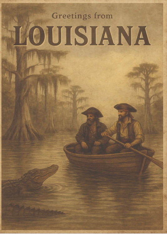 Vintage inspired Pirate postcard - Louisiana Swamp Pirates "Greetings From Louisiana"