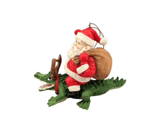 Large Santa Riding Alligator Ornament